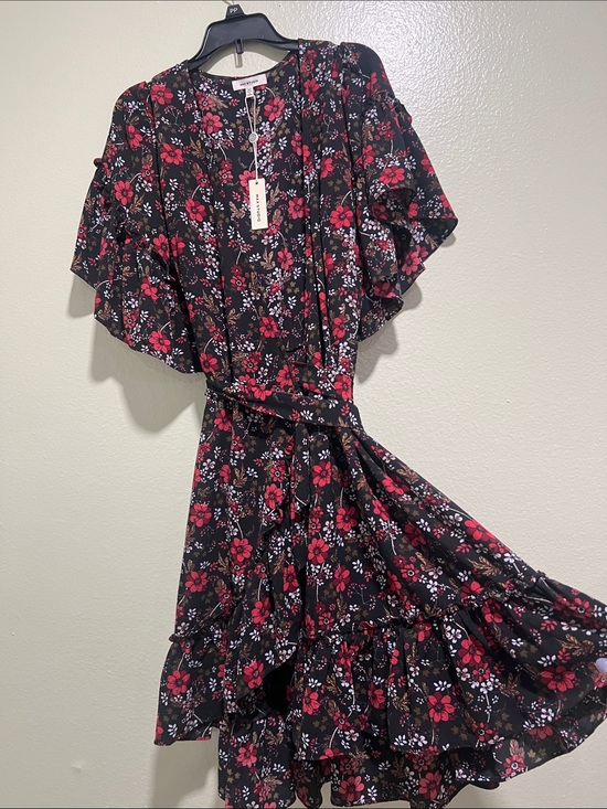 Max Studio Dresses & Skirts - Max Studio Black Midi Dress with Red Floral Print